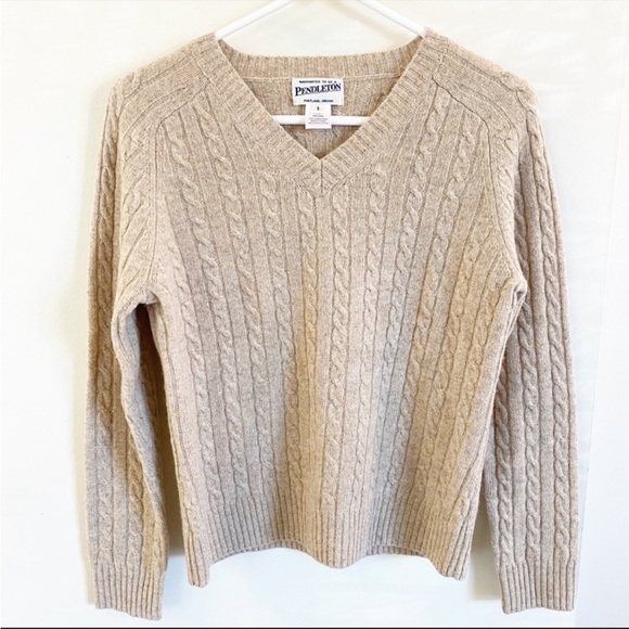 Pendleton Sweaters - Pendleton | Lamb’s Wool Knit V Neck Sweater Beige Tan Natural Small Women Jumper
